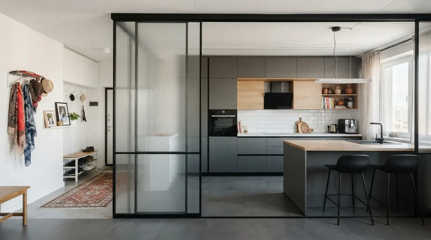 Алюминиевые раздвижные двери — на кухне