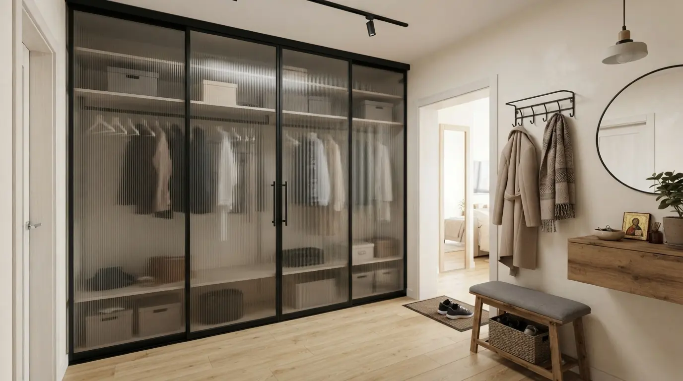 Две двери раздвижные — в гардеробной, пример установки