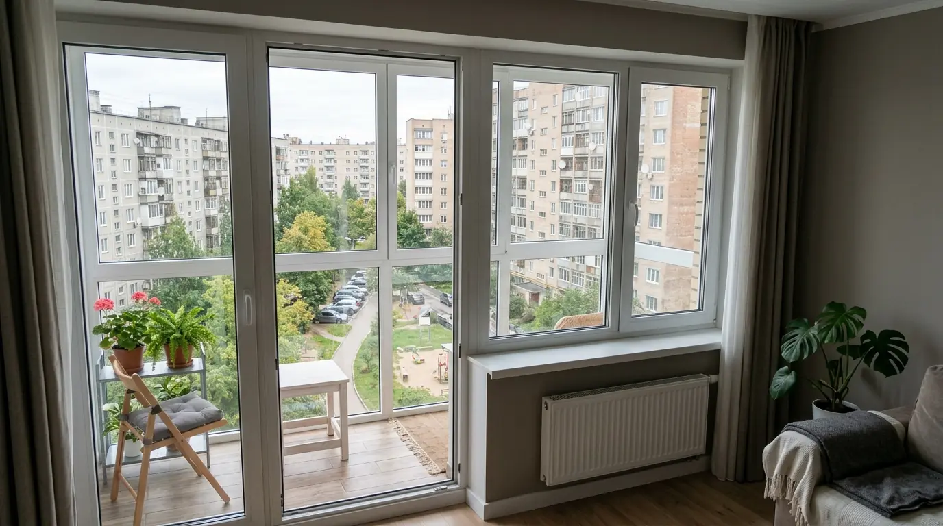 Раздвижные двери на лоджию в квартире — на балконе, фото 11
