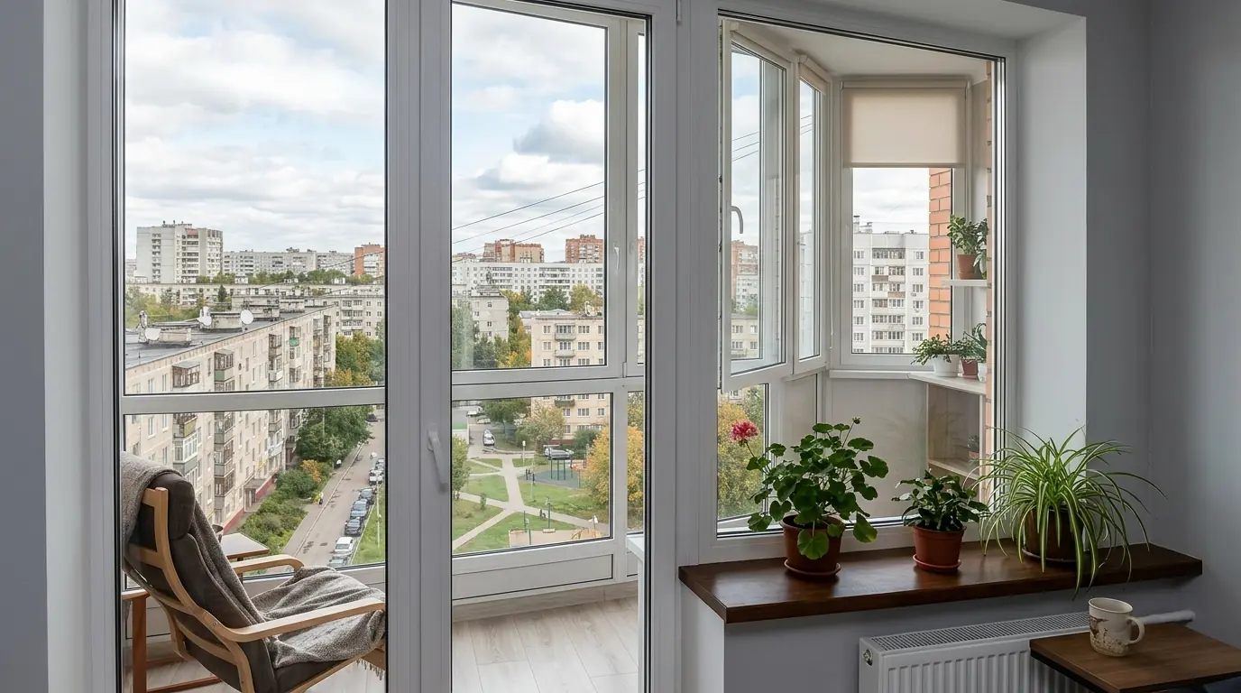 Раздвижные двери на лоджию в квартире — на балконе, фото работы