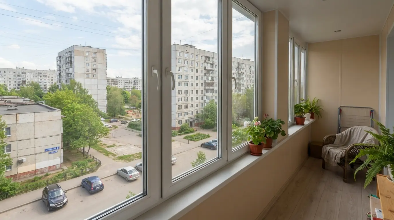 Раздвижные двери на лоджию в квартире — на балконе, вид изнутри